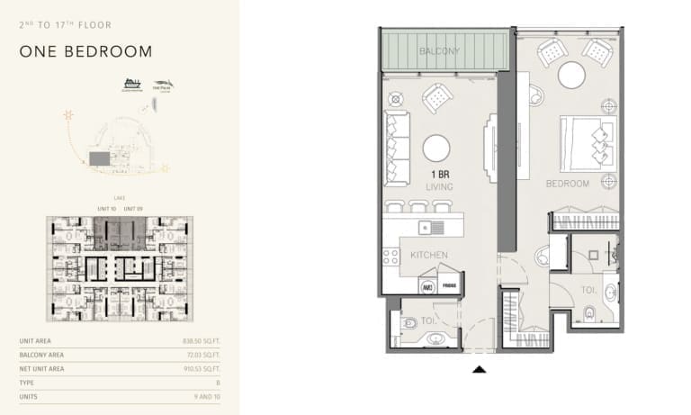 MBL Royal Residence 1 Bedroom Apartment 2nd to 17th Floor Plan
