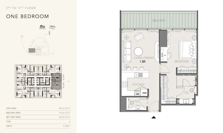 MBL Royal Residence 1 Bedroom Apartment Type A 2nd to 17th Floor Plan