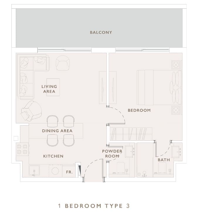 Oakley Square 1 Bedroom Apartment Type 3 Floor Plan