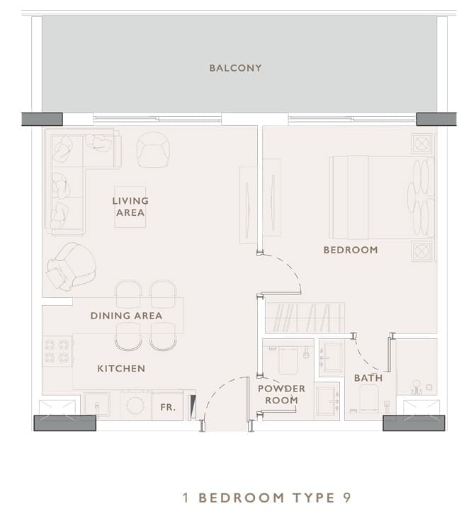Oakley Square 1 Bedroom Apartment Type 9 Floor Plan