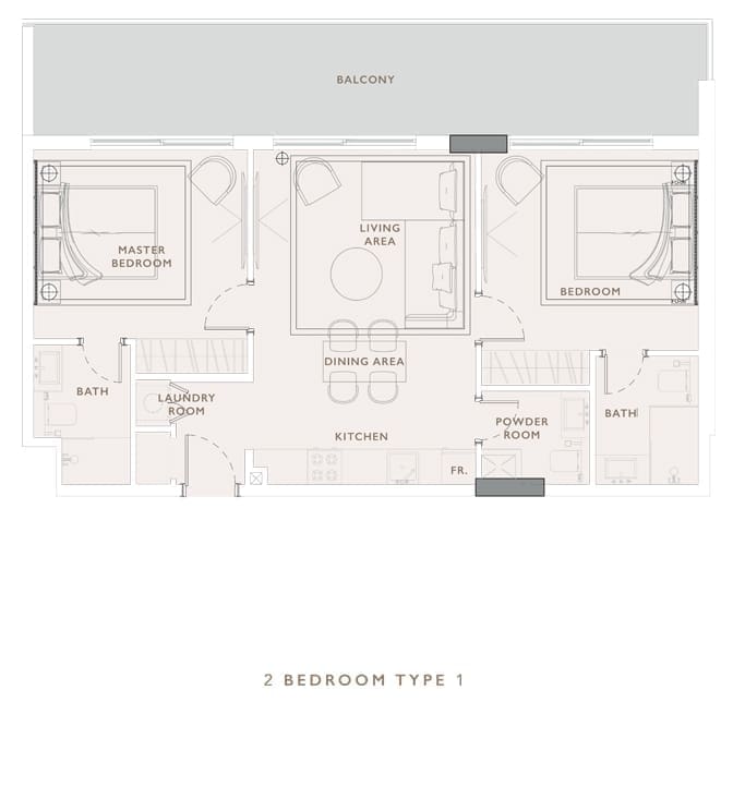 Oakley Square 2 Bedroom Apartment Type 1 Floor Plan