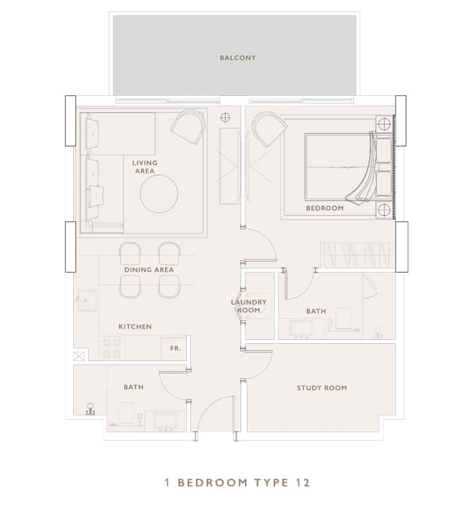Oakley Square 1 Bedroom Apartment Type 12 Floor Plan