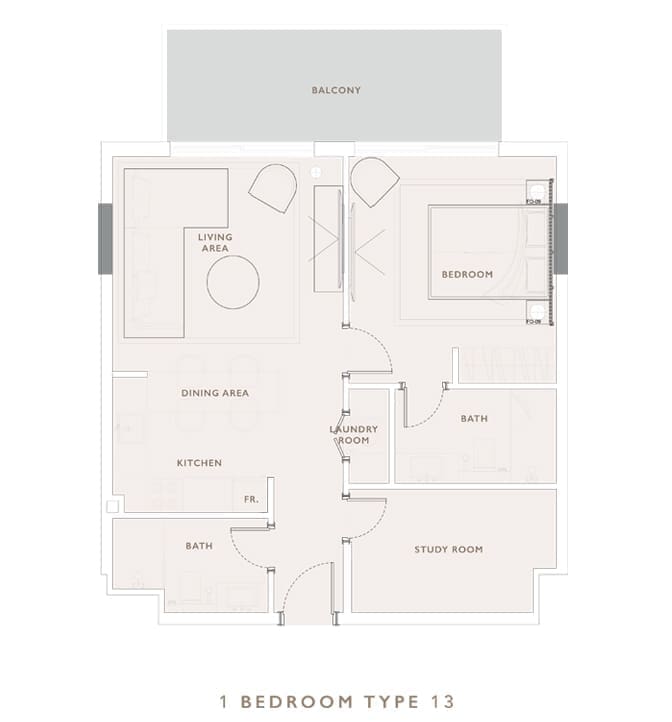 Oakley Square 1 Bedroom Apartment Type 13 Floor Plan