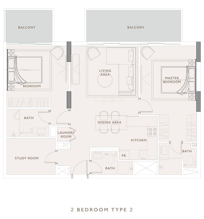 Oakley Square 2 Bedroom Apartment Type 2 Floor Plan