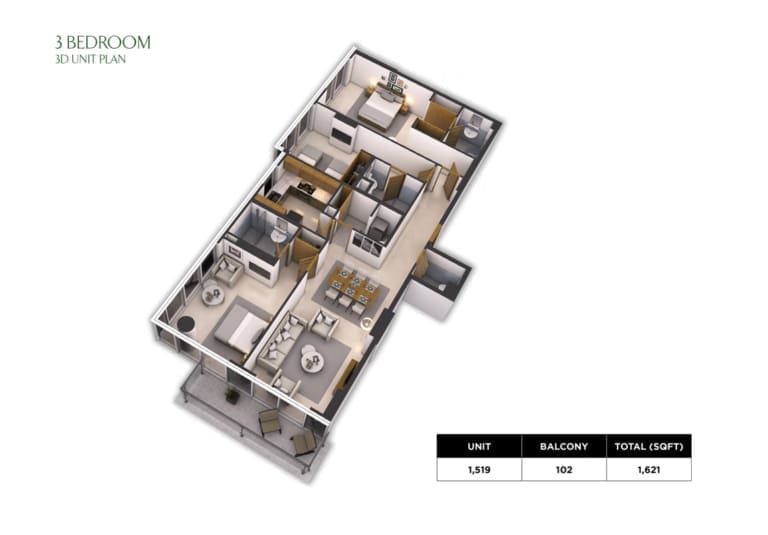 Park Town 3 Bedroom Apartment Floor Plan