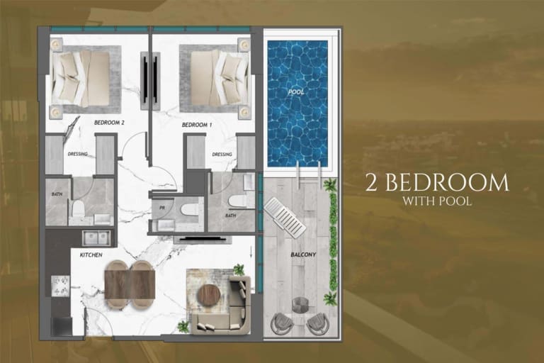 Samana Golf Views 2 Bedroom Apartment with Pool Floor Plan