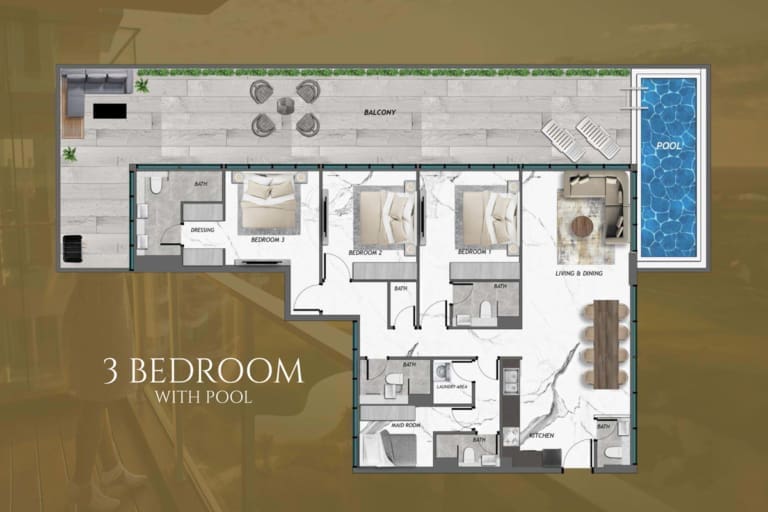 Samana Golf Views 3 Bedroom Apartment with Pool Floor Plan