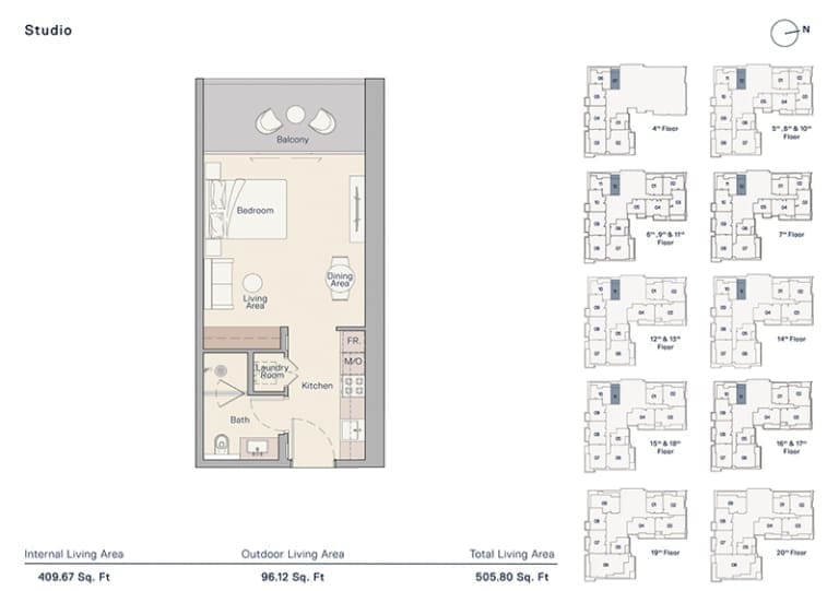 The Crestmark Studio Apartment Floor Plan