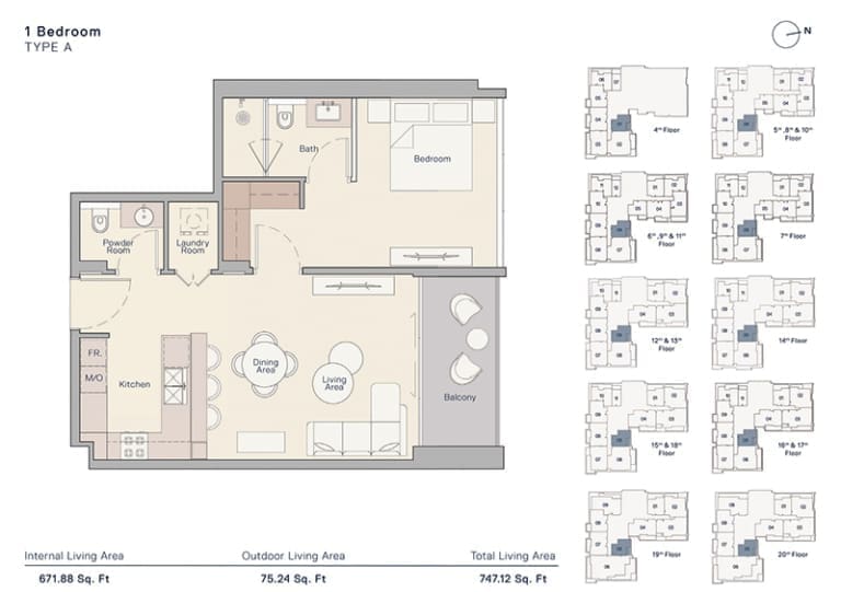 The Crestmark 1 Bedroom Apartment Type A Floor Plan
