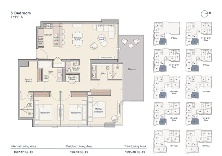 The Crestmark 3 Bedroom Apartment Type A Floor Plan