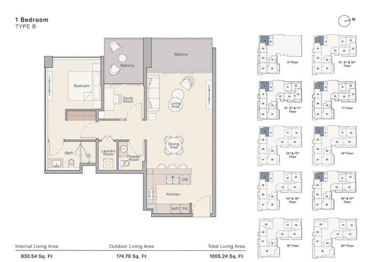 The Crestmark 1 Bedroom Apartment Type B Floor Plan