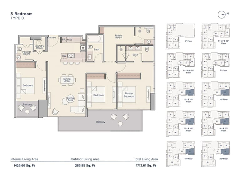 The Crestmark 3 Bedroom Apartment Type B Floor Plan