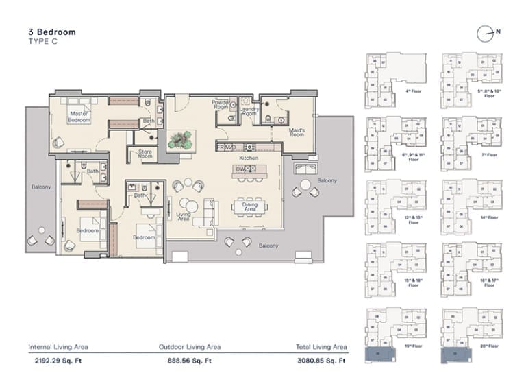 The Crestmark 3 Bedroom Apartment Type C Floor Plan