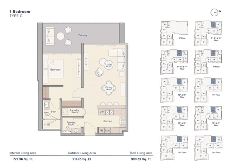 The Crestmark 1 Bedroom Apartment Type C Floor Plan