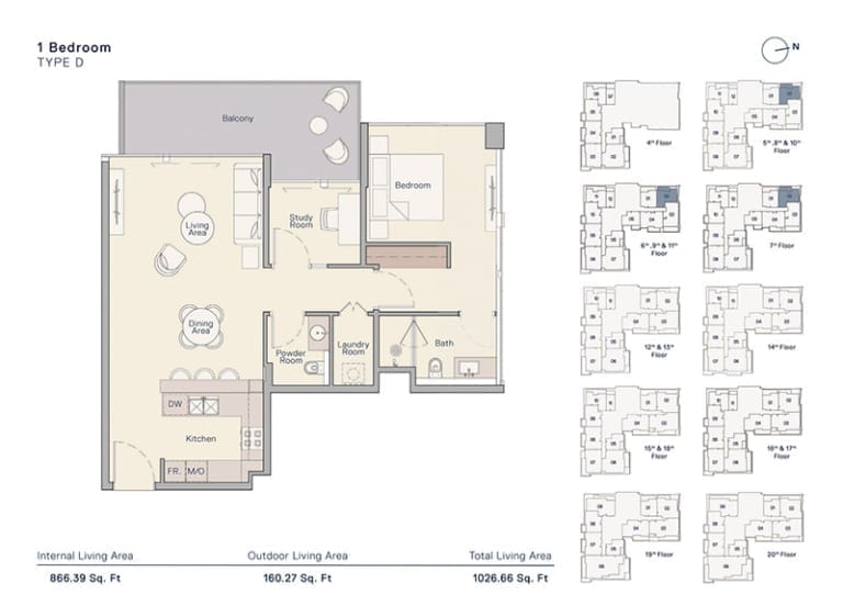 The Crestmark 1 Bedroom Apartment Type D Floor Plan