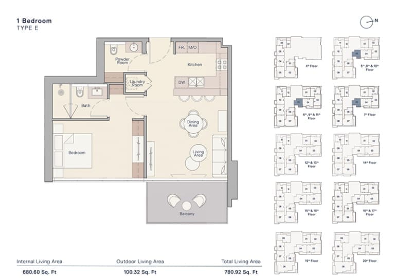The Crestmark 1 Bedroom Apartment Type E Floor Plan