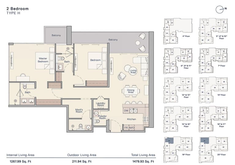 The Crestmark 2 Bedroom Apartment Type H Floor Plan