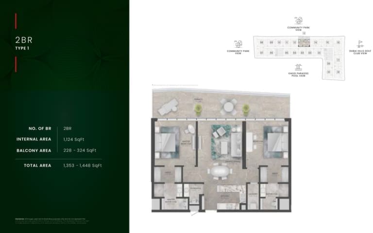 The Golf Residence 2 Bedroom Apartment Type 1 Floor Plan