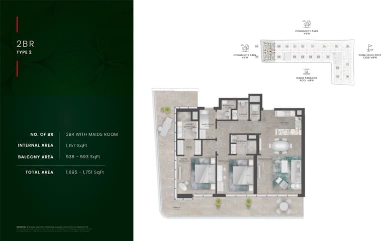 The Golf Residence 2 Bedroom Apartment Type 2 Floor Plan