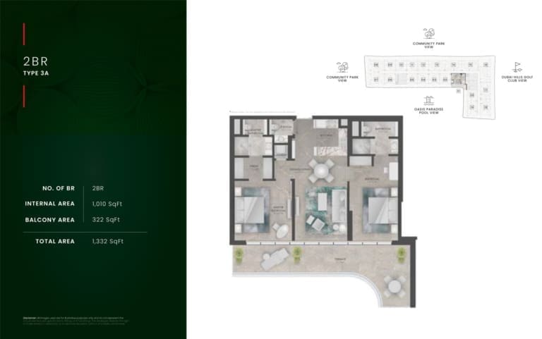 The Golf Residence 2 Bedroom Apartment Type 3A Floor Plan