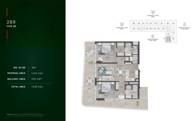 The Golf Residence 2 Bedroom Apartment Type 3B Floor Plan