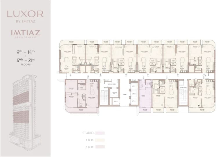 The Luxor Apartments 9th to 14th and 17th to 21st Floor Plan