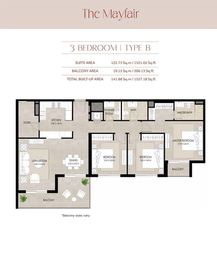 The Mayfair 3 Bedroom Apartment Type B Floor Plan