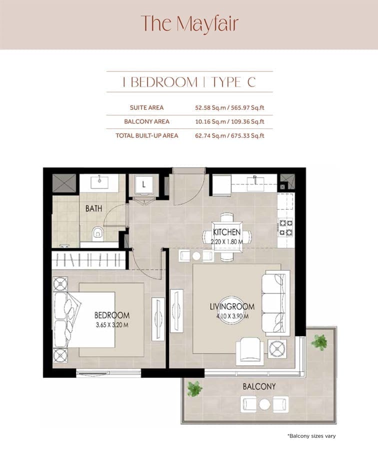 The Mayfair 1 Bedroom Apartment Type C Floor Plan