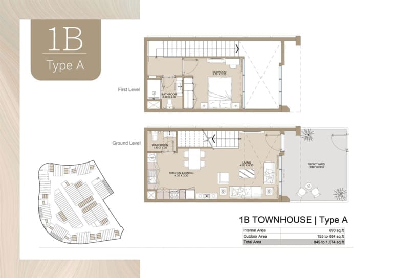 Verdana Townhouse 2 – 1 Bedroom Type A Floor Plan