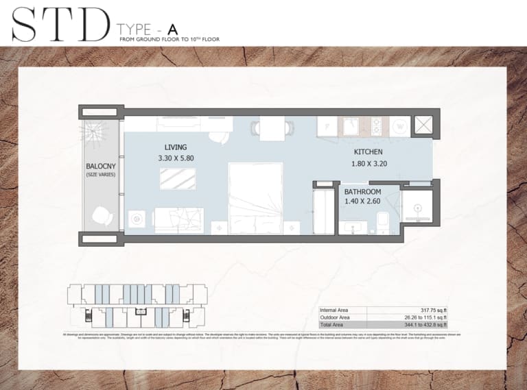 Verdana Residence 2 – Studio Apartment Type A Floor Plans