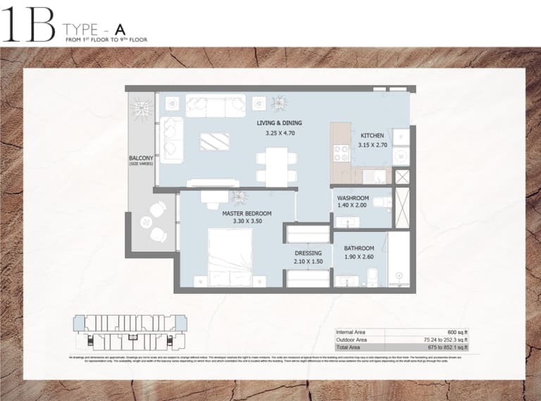 Verdana Residence 2 – 1 Bedroom Apartment Type A Floor Plans