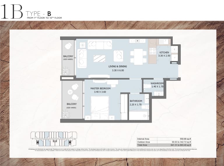Verdana Residence 2 – 1 Bedroom Apartment Type B Floor Plans