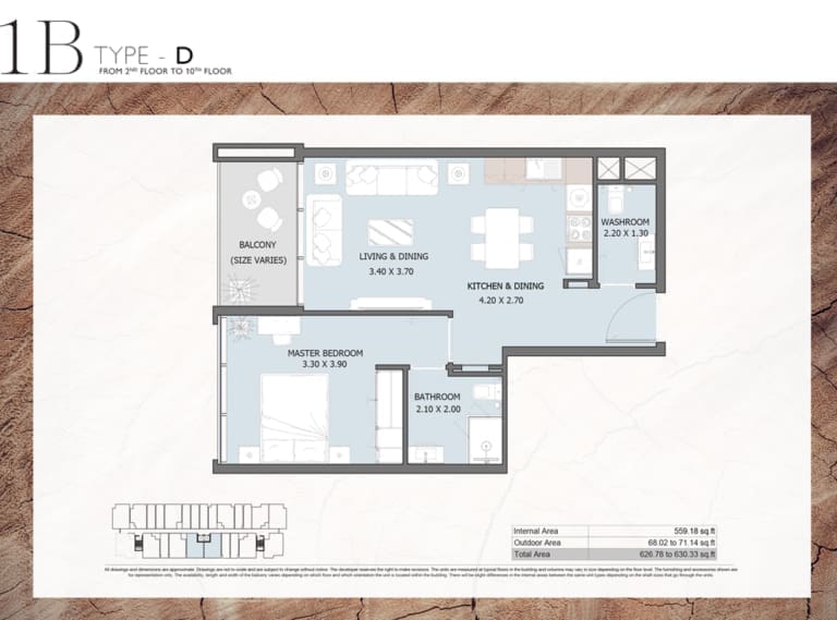 Verdana Residence 2 – 1 Bedroom Apartment Type D Floor Plans