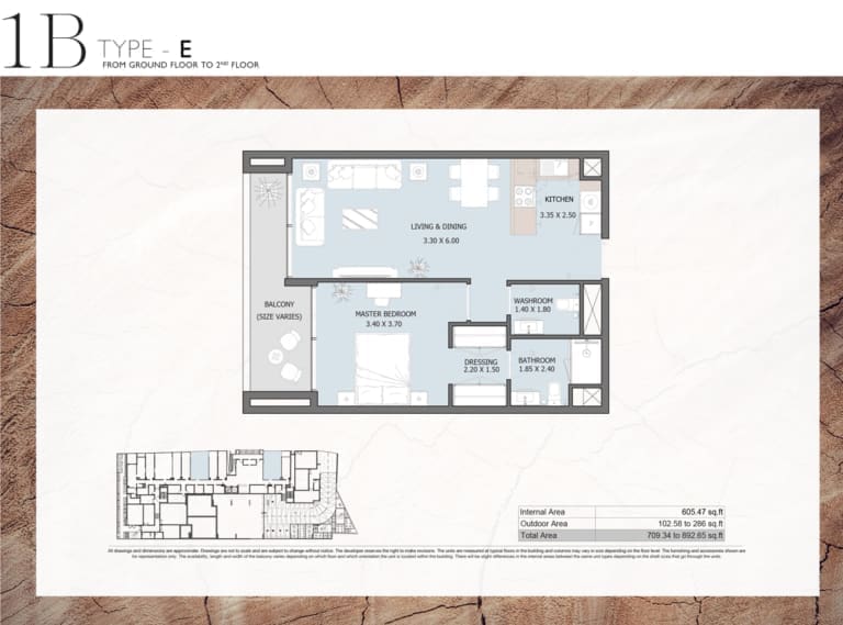 Verdana Residence 2 – 1 Bedroom Apartment Type E Floor Plans