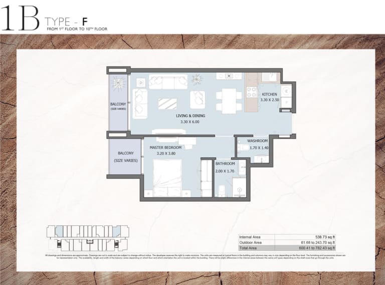 Verdana Residence 2 – 1 Bedroom Apartment Type F Floor Plans