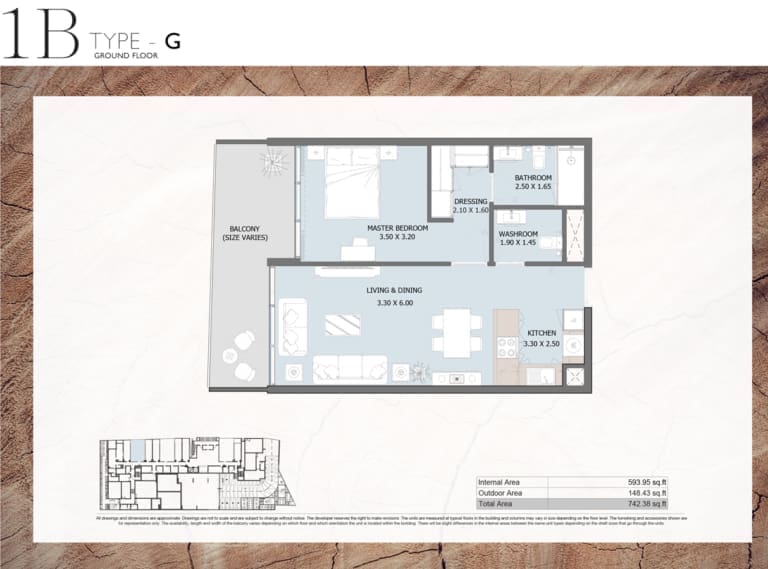 Verdana Residence 2 – 1 Bedroom Apartment Type G Floor Plans