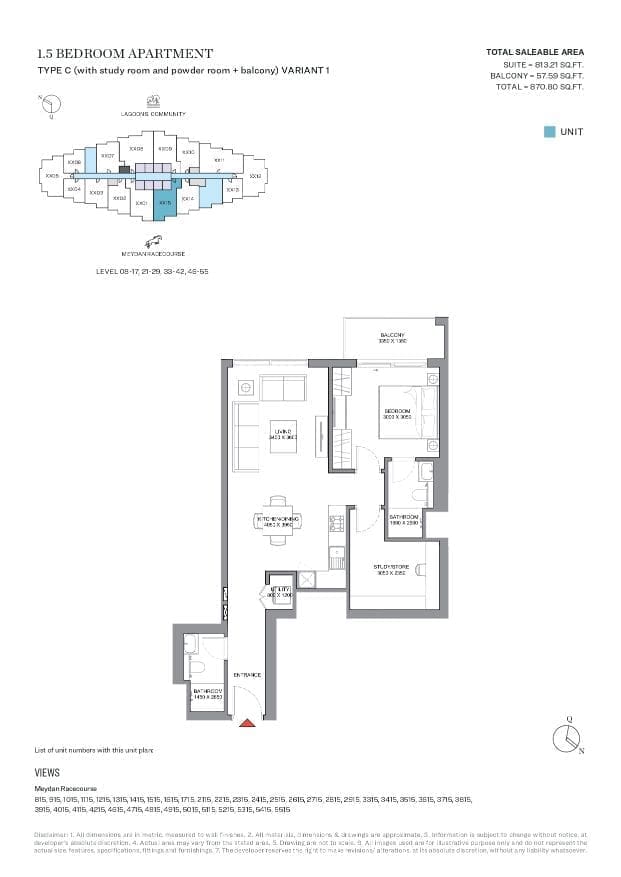 340 Riverside Crescent 1.5 Bedroom Apartment Type C Variant 1 Floor Plan
