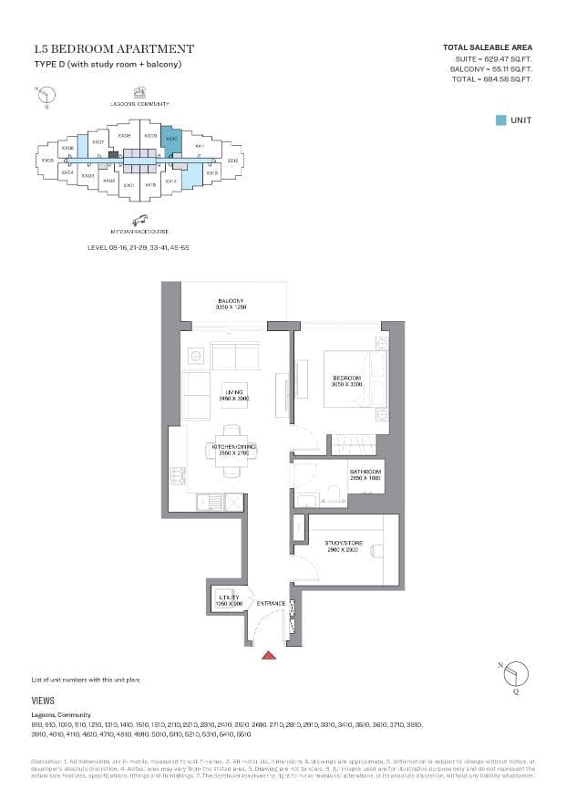 340 Riverside Crescent 1.5 Bedroom Apartment Type D Floor Plan