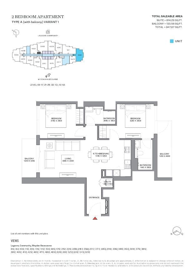 340 Riverside Crescent 2 Bedroom Apartment Type A Variant 1 Floor Plan