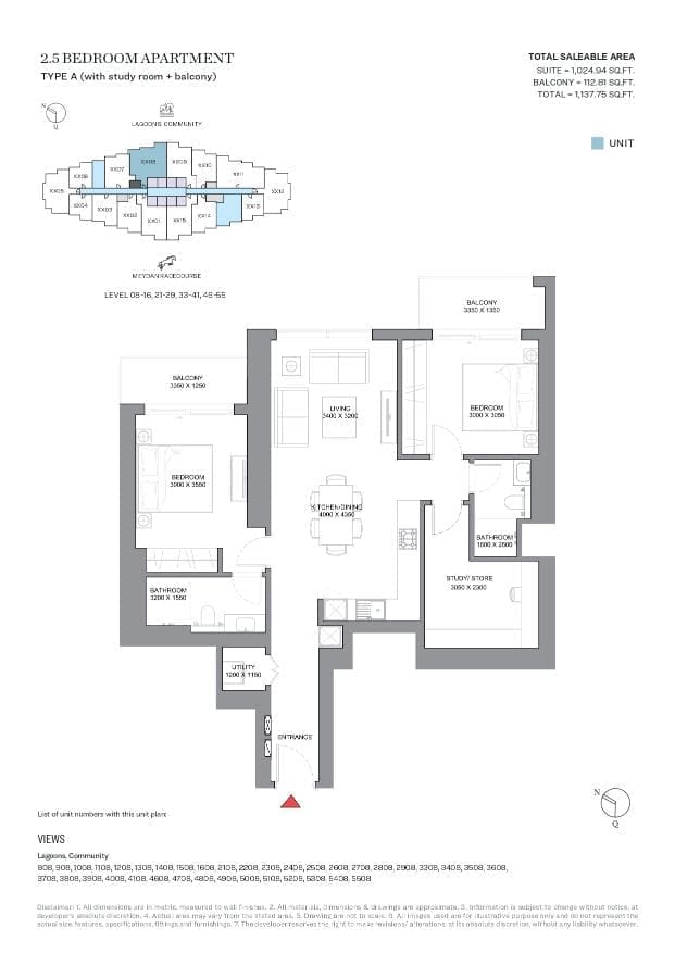 340 Riverside Crescent 2.5 Bedroom Apartment Type A Floor Plan