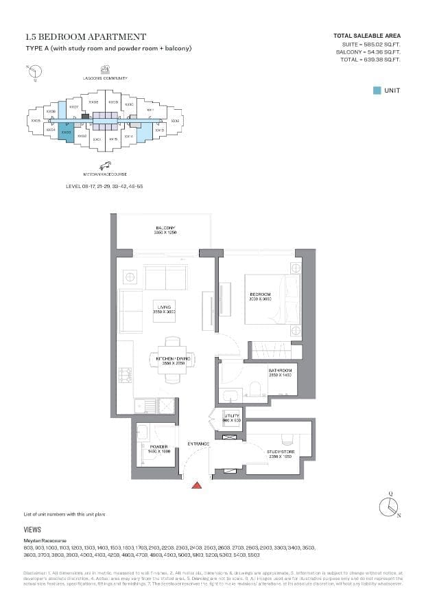 340 Riverside Crescent 1.5 Bedroom Apartment Type A Floor Plan