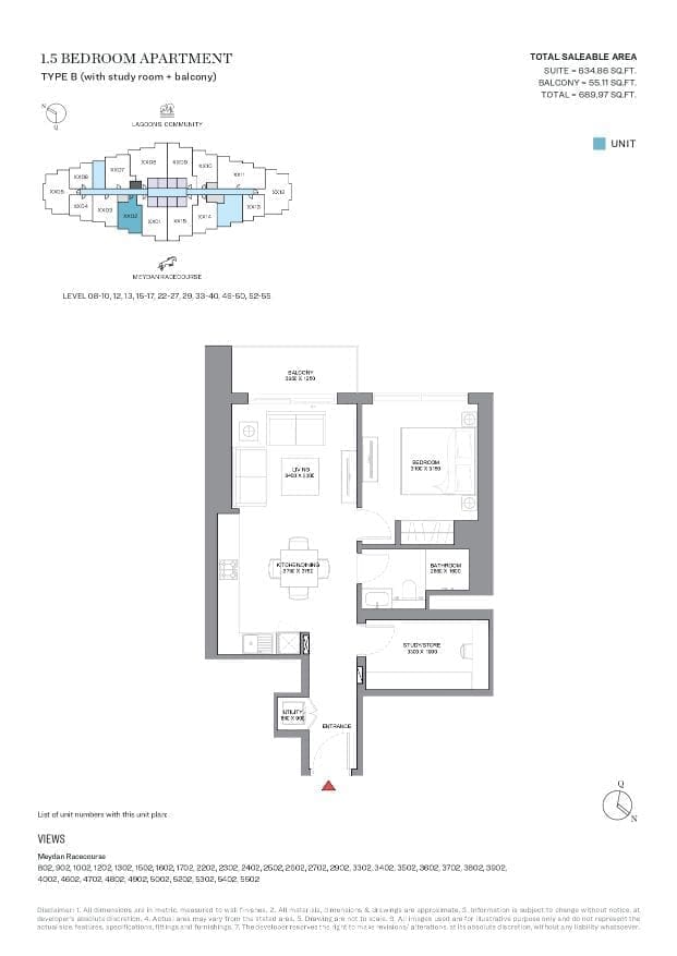 340 Riverside Crescent 1.5 Bedroom Apartment Type B Floor Plan