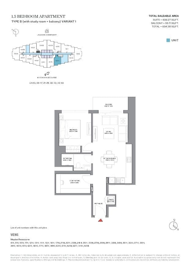 340 Riverside Crescent 1.5 Bedroom Apartment Type B Variant 1 Floor Plan