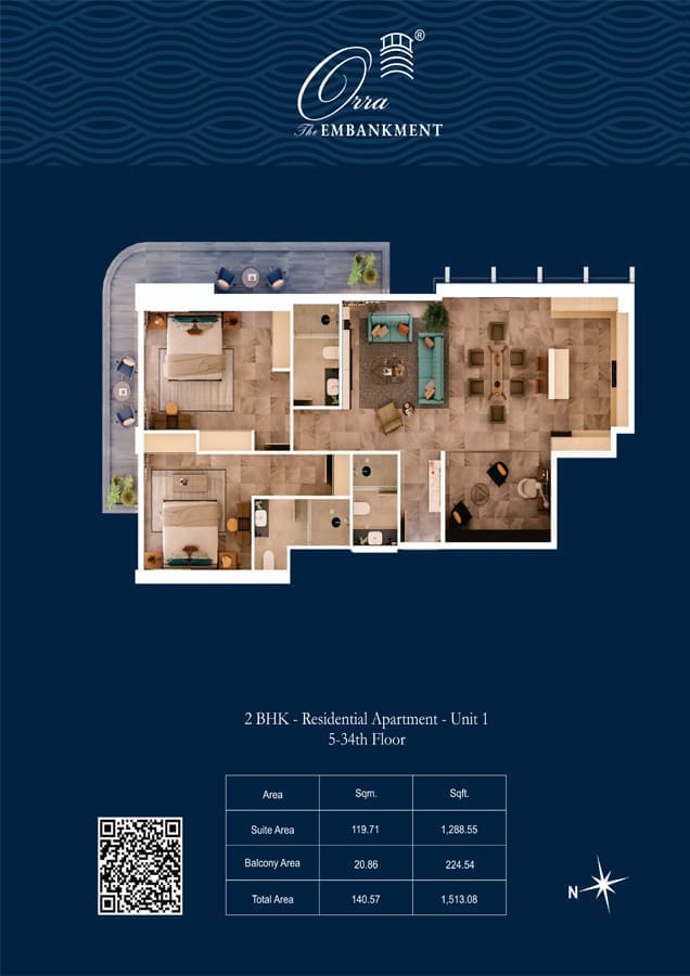 Orra The Embankment 2 Bedroom Residential Apartment Unit 1 Floor Plan