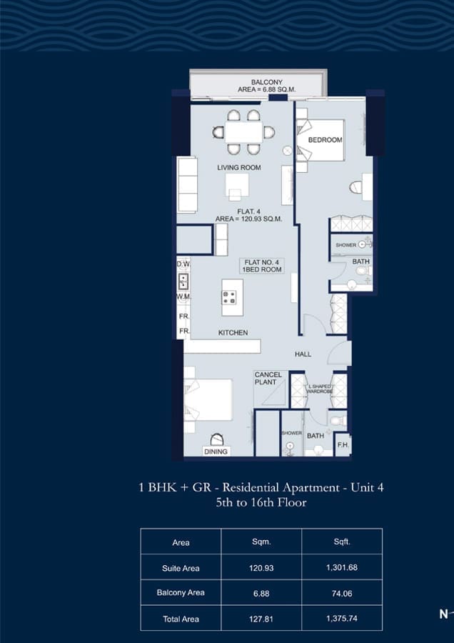 Orra The Embankment 1 Bedroom Residential Apartment Unit 4 Floor Plan