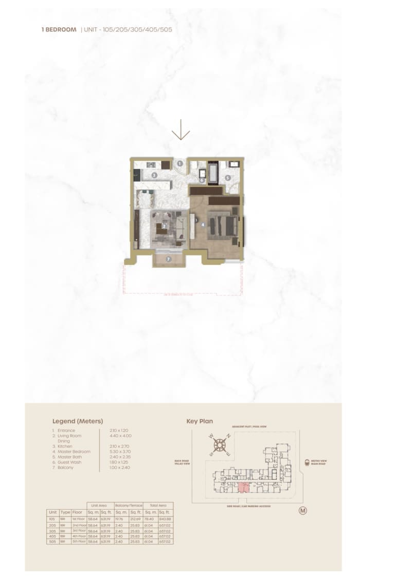 Avenue Residence 5 – 1 Bedroom Apartment Unit 105 Floor Plan