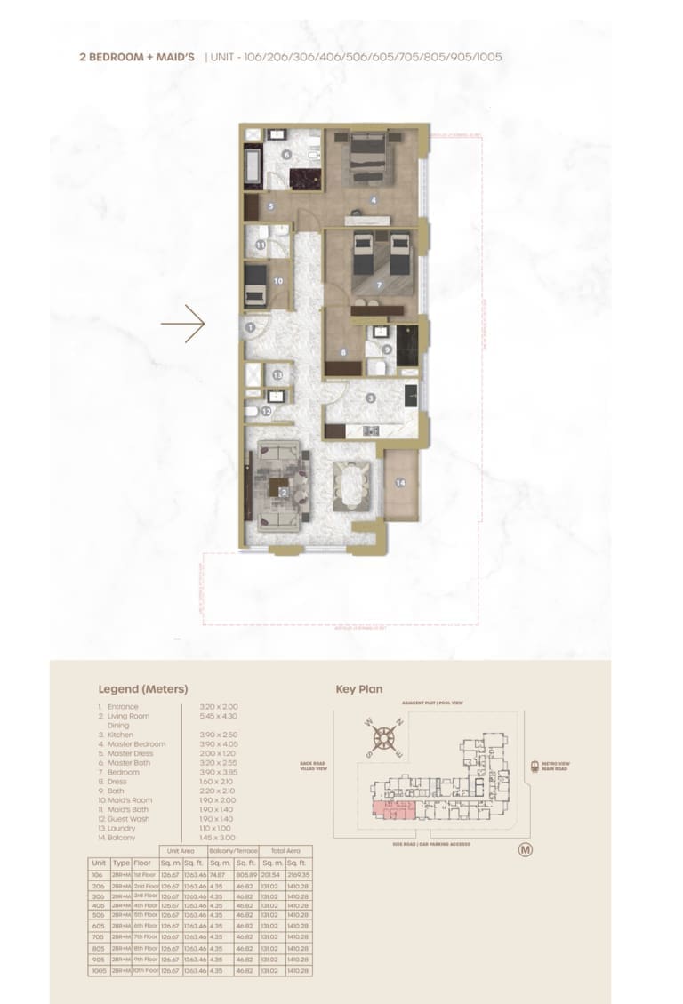 Avenue Residence 5 – 2 Bedroom Apartment Unit 106 Floor Plan