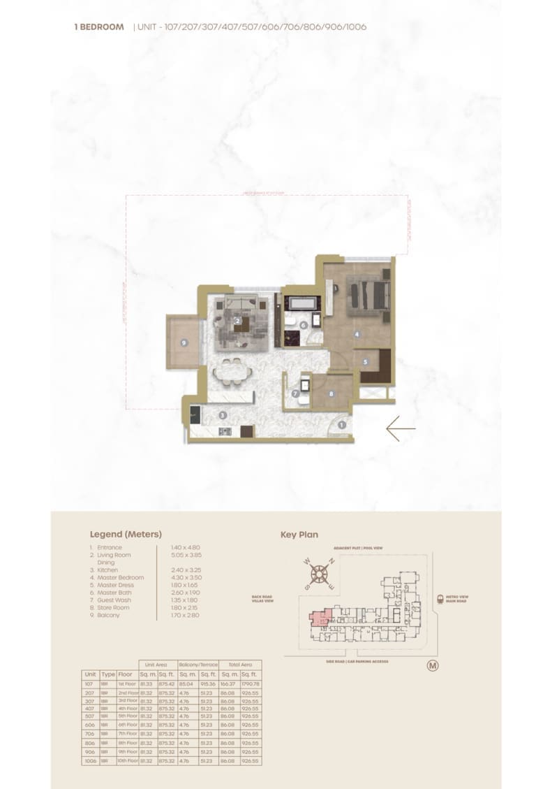 Avenue Residence 5 – 1 Bedroom Apartment Unit 107 Floor Plan