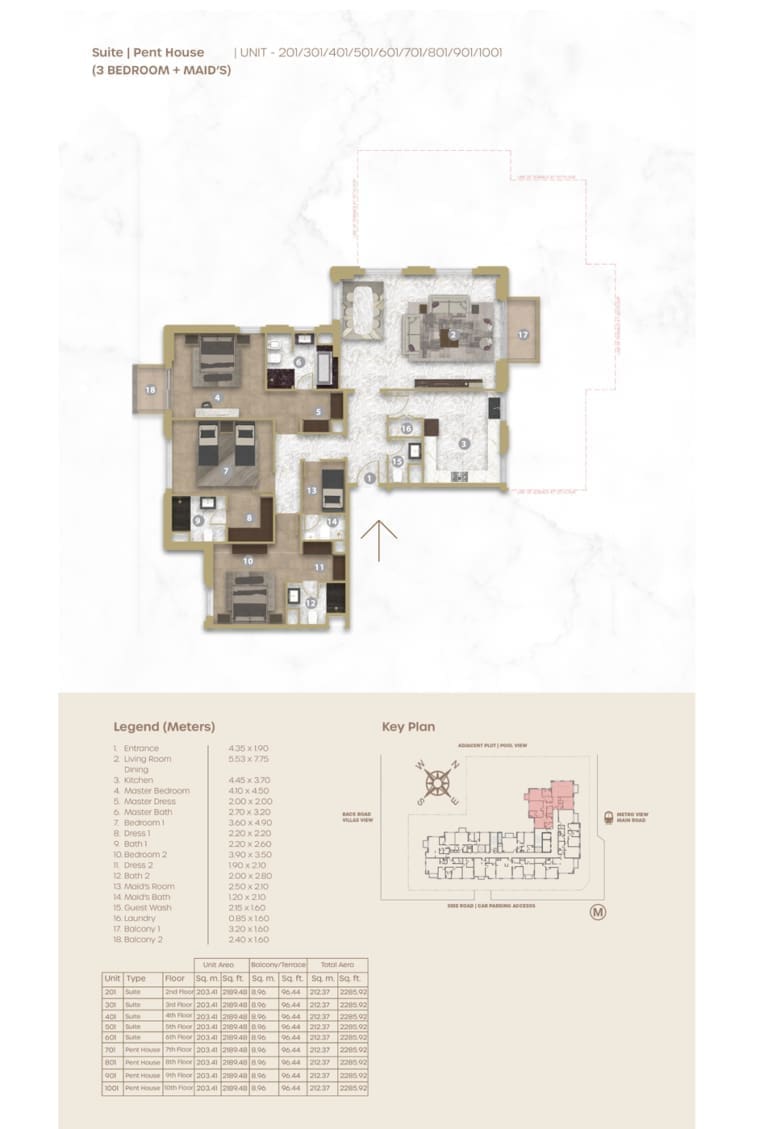Avenue Residence 5 – 3 Bedroom Penthouse Unit 201 Floor Plan