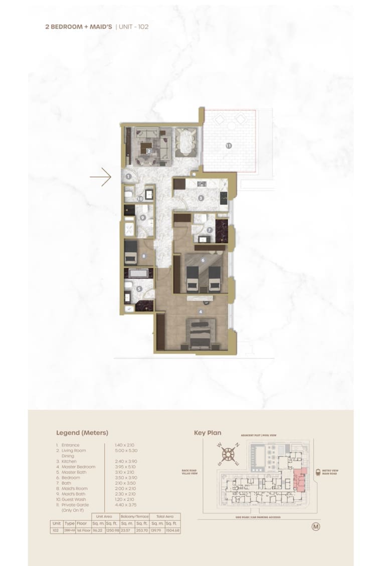 Avenue Residence 5 – 2 Bedroom Apartment Unit 102 Floor Plan